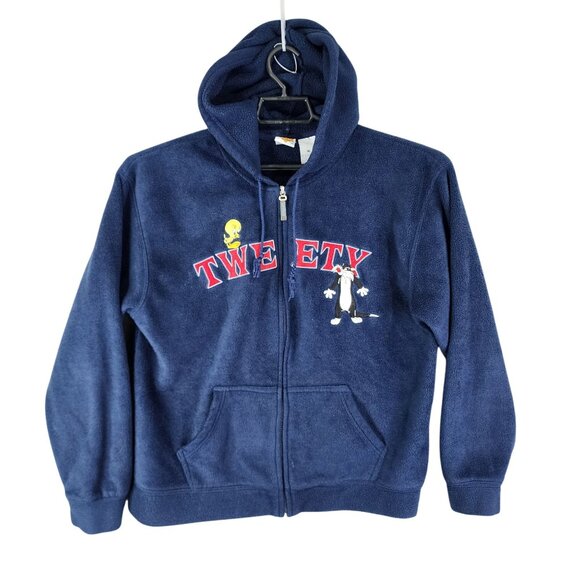 Vintage Blue Looney Tunes Tweety & Sylvester Hoodie Jacket Full Zip Size XL - Picture 1 of 8